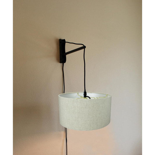 18"W MAST Plug-In Wall Mount Pendant 1 Light Black Cord/Arm Textured Oatmeal Shade
