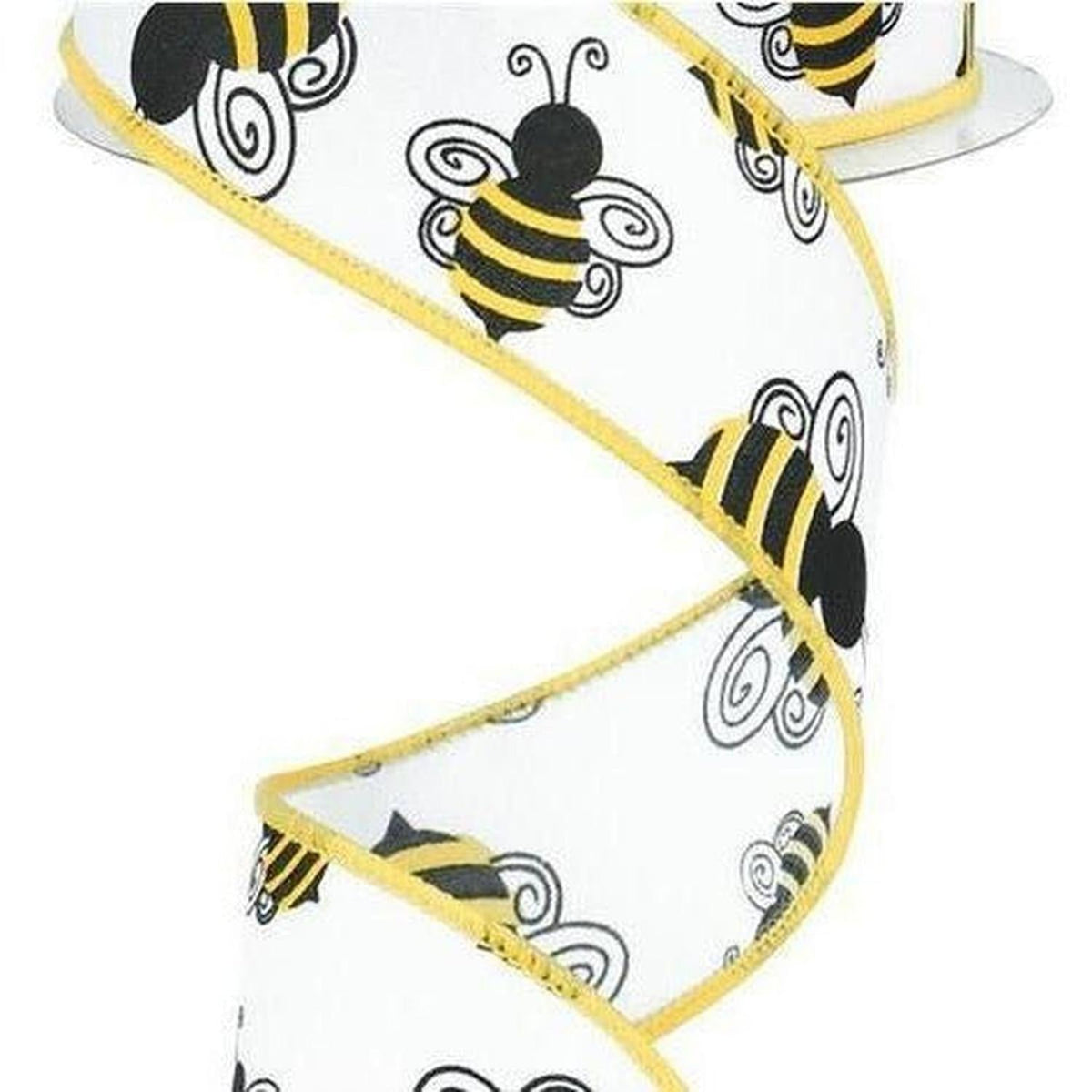 1.5" Bumble Bee Ribbon: White Satin (10 Yards)