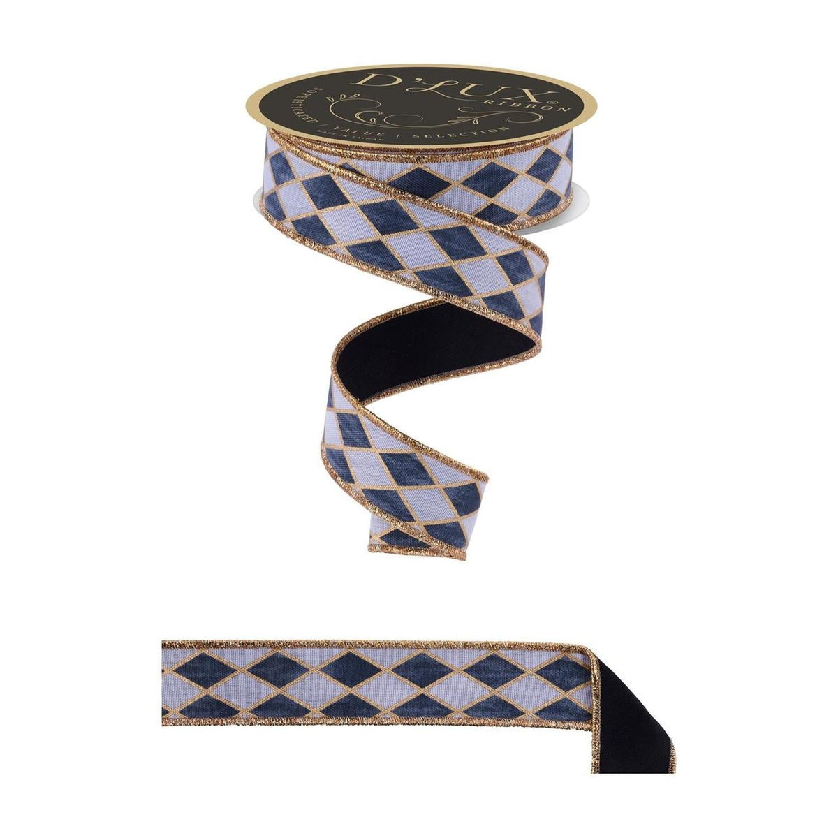 1.5 in Antique Harlequin Fused Ribbon: Black (10 Yards)