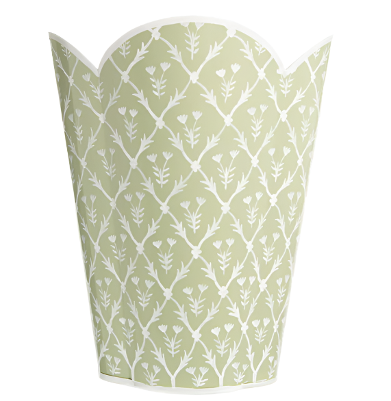 Pale Green & White Tulip Wastepaper Basket & Tissue (2 Options)