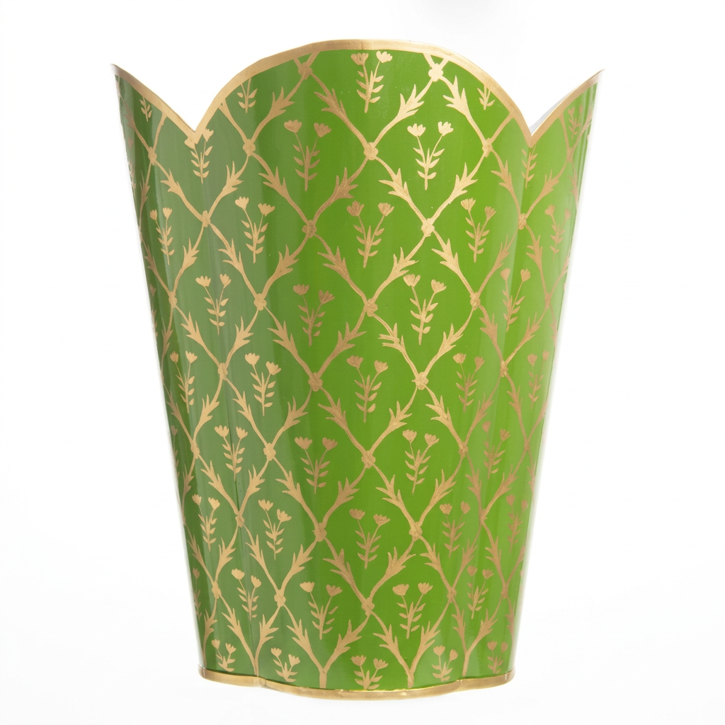 Moss Green & Gold Tulip Wastepaper Basket & Tissue (2 Options)