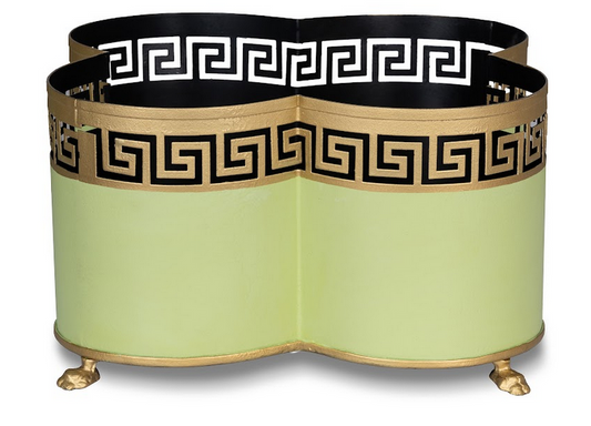 Grass Green & Gold Greek Key Quatrefoil Planter