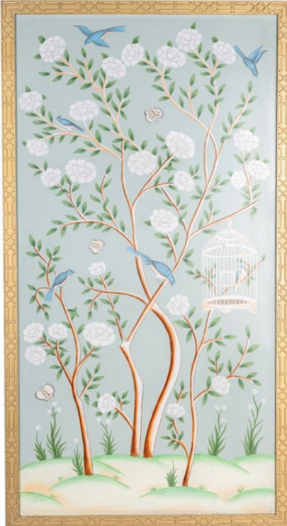 PALE Green AND MULTI COLOR Bird Cage CHINOSERIE MURAL
