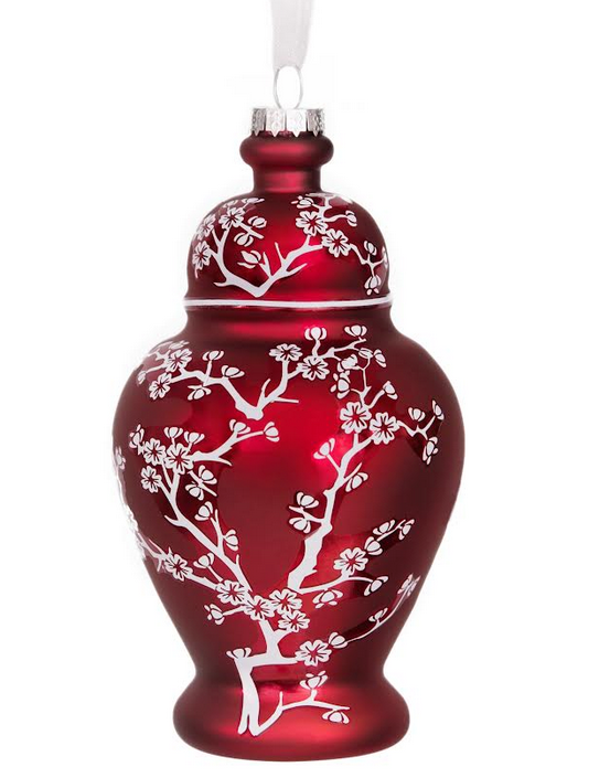 Pearlized Red Cherry Blossom Jar Ornament