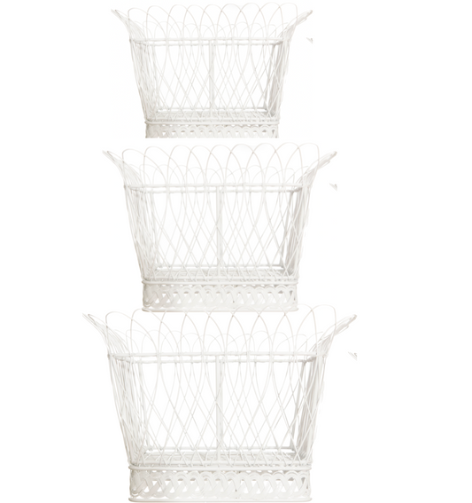a group of white baskets