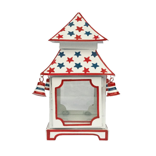 White with Red & Blue Star Red Trim Pagoda Lantern (4 Sizes)