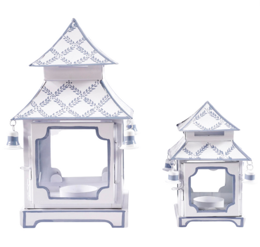 White with Blue Trellis Pagoda Lantern (4 Sizes)