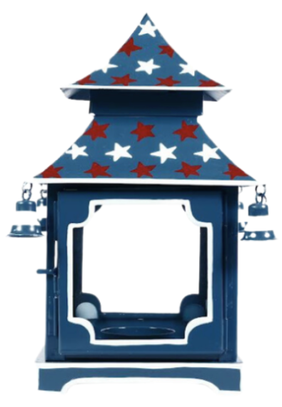 a blue and white object with red and white stars on it