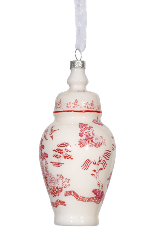 Red & White Pagoda Scene Jar Ornament