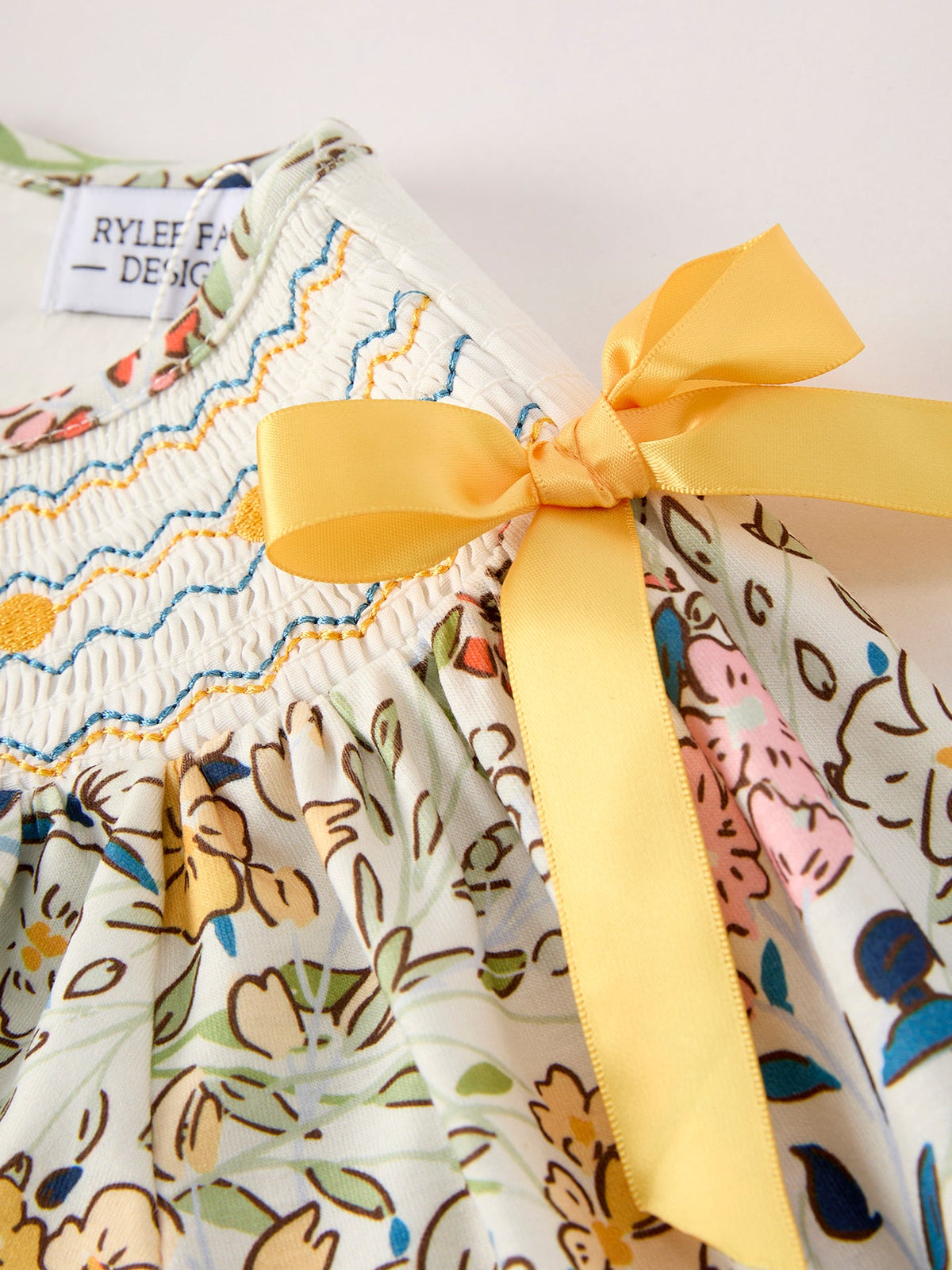 Fall Embroidery Smocking Bow Floral Leaf Baby Girls Dress