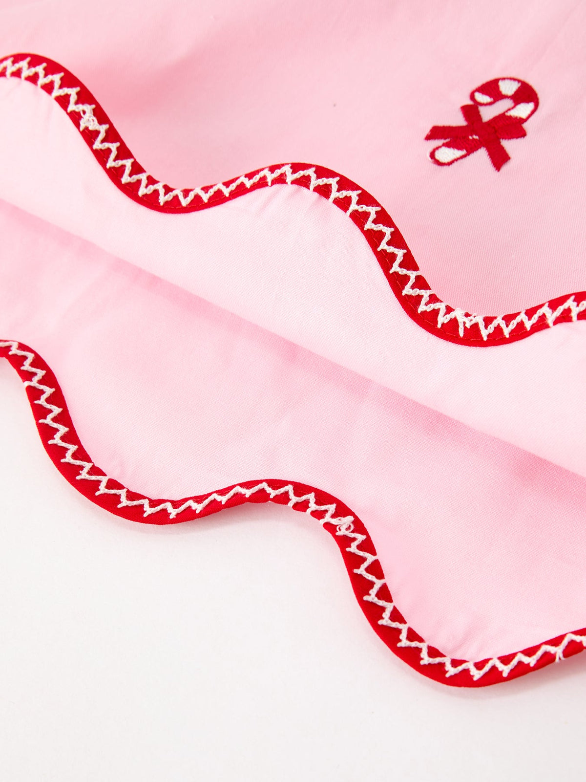 Christmas Girls Pink Candy Cane Embroidered Peter Pan Collar Dress