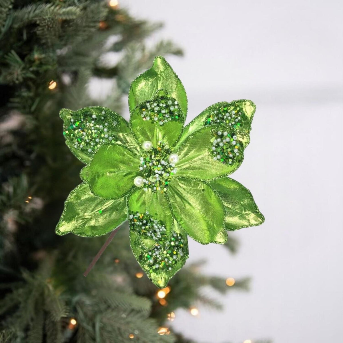 21" Sequin Magnolia Bloom Spray: Green