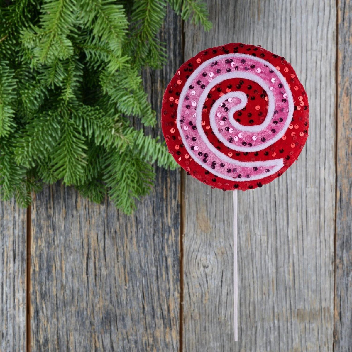 21.5" Sequin Pinwheel Swirl Lollipop: Red/Pink