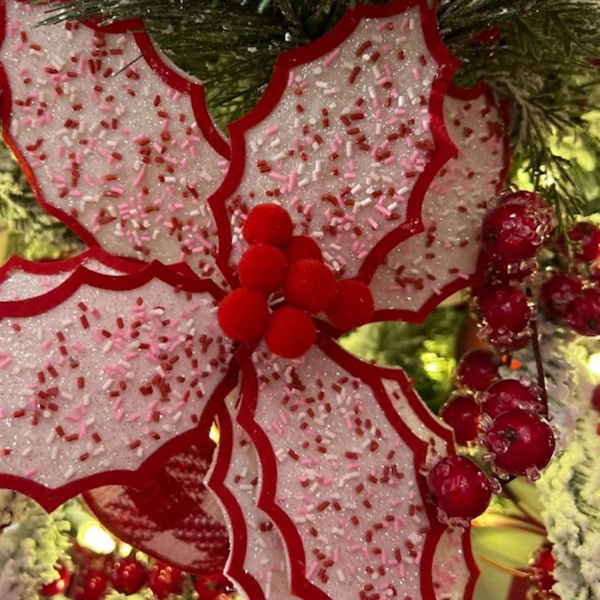 22" Confetti Poinsettia Stem: Red