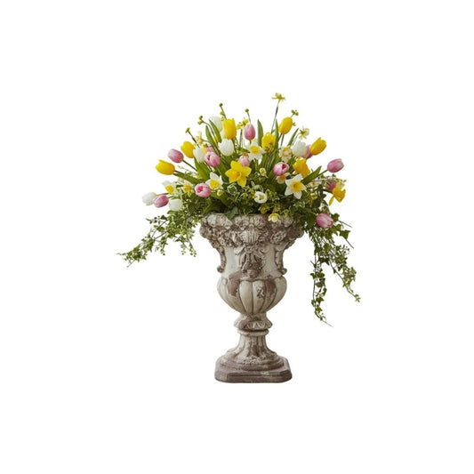 22.25 Inch Cream & Rust Floral Embossed Urn