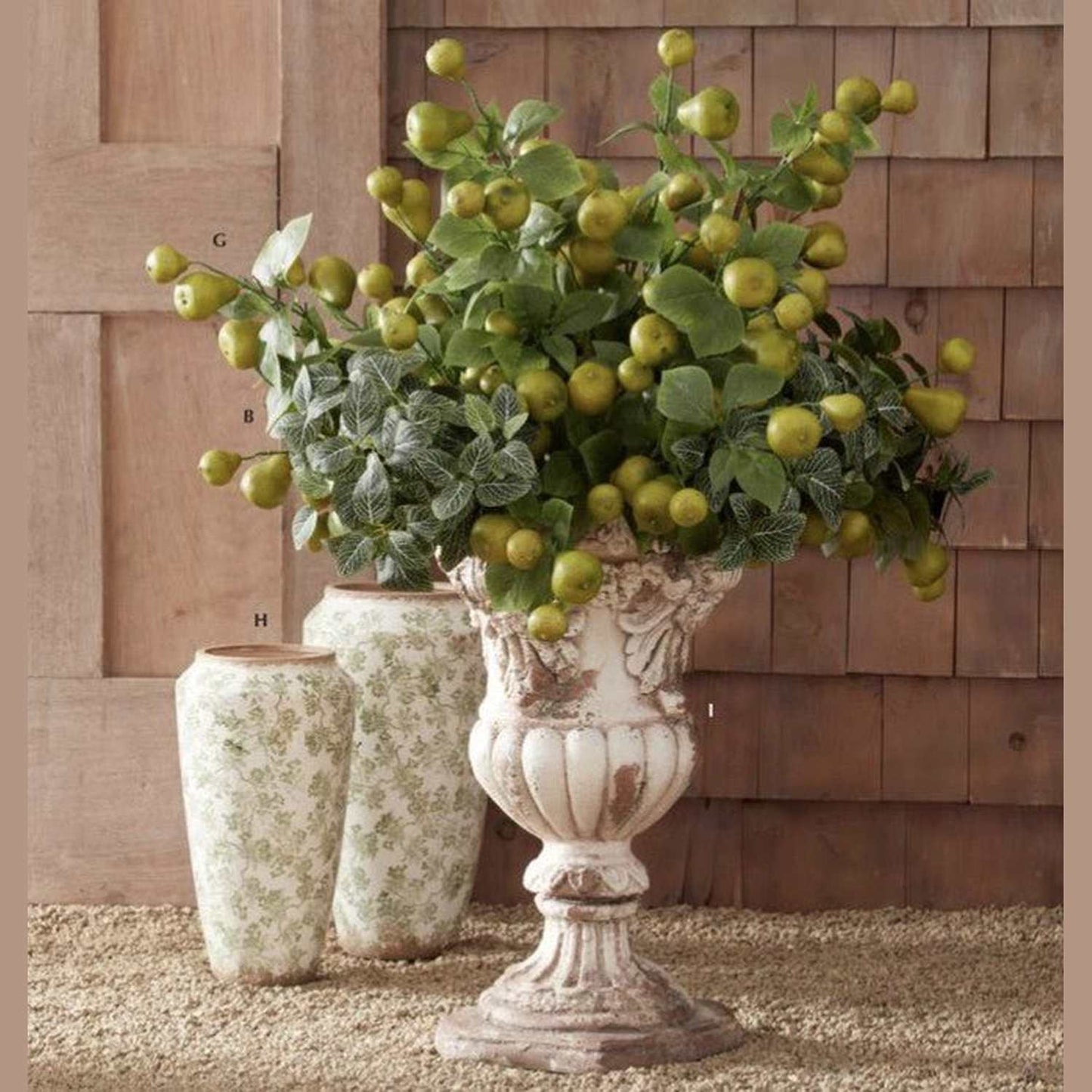 22.25 Inch Cream & Rust Floral Embossed Urn