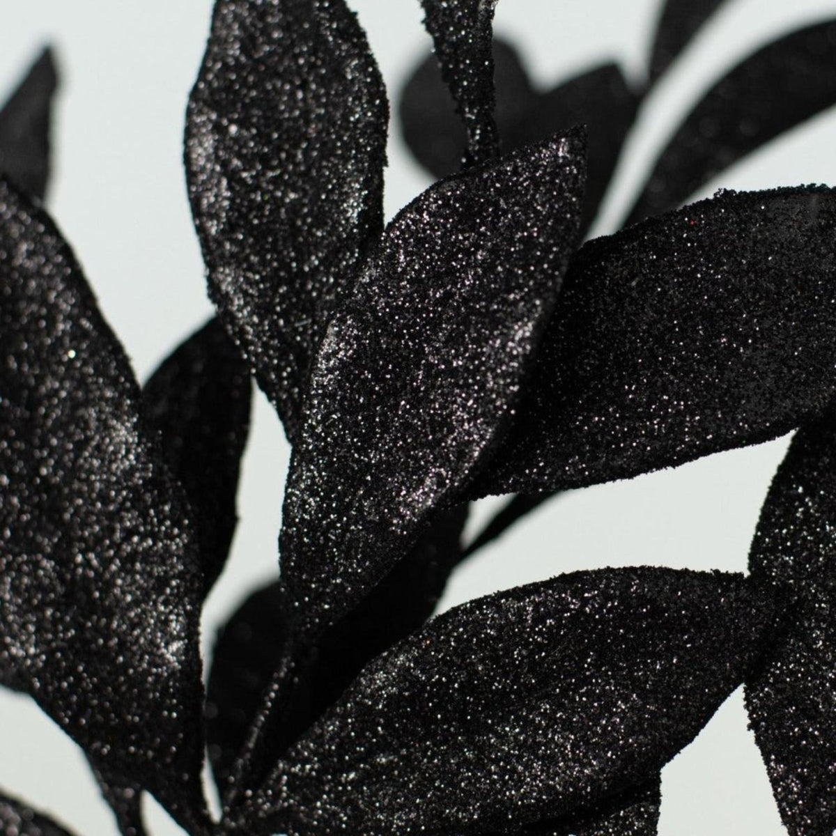 23" Glitter Bay Leaf Spray: Black