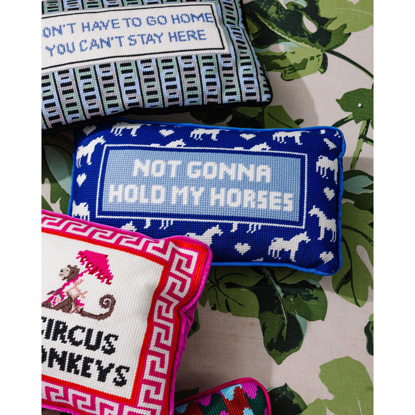 Hold My Horses Needlepoint Pillow