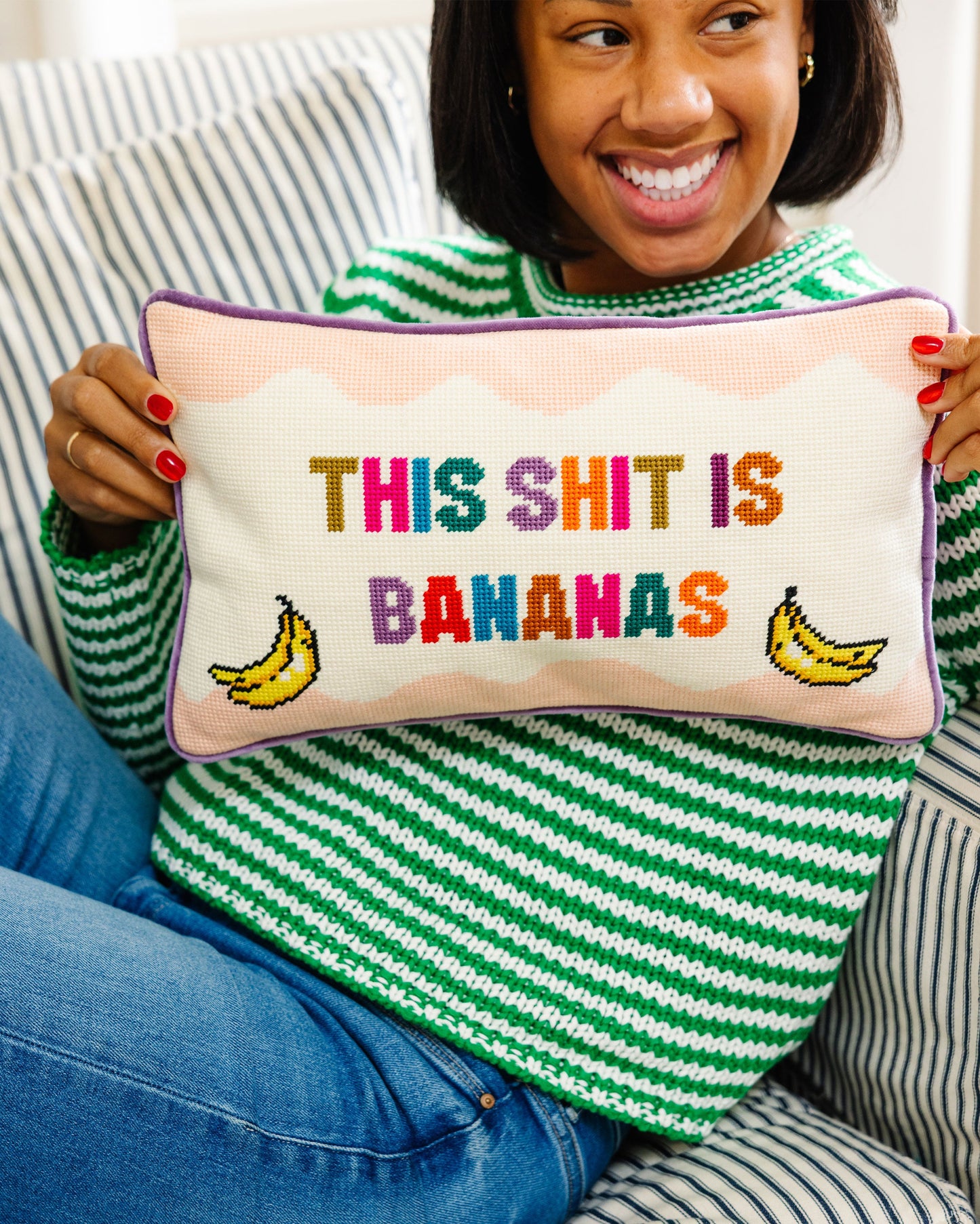 Bananas Needlepoint Pillow