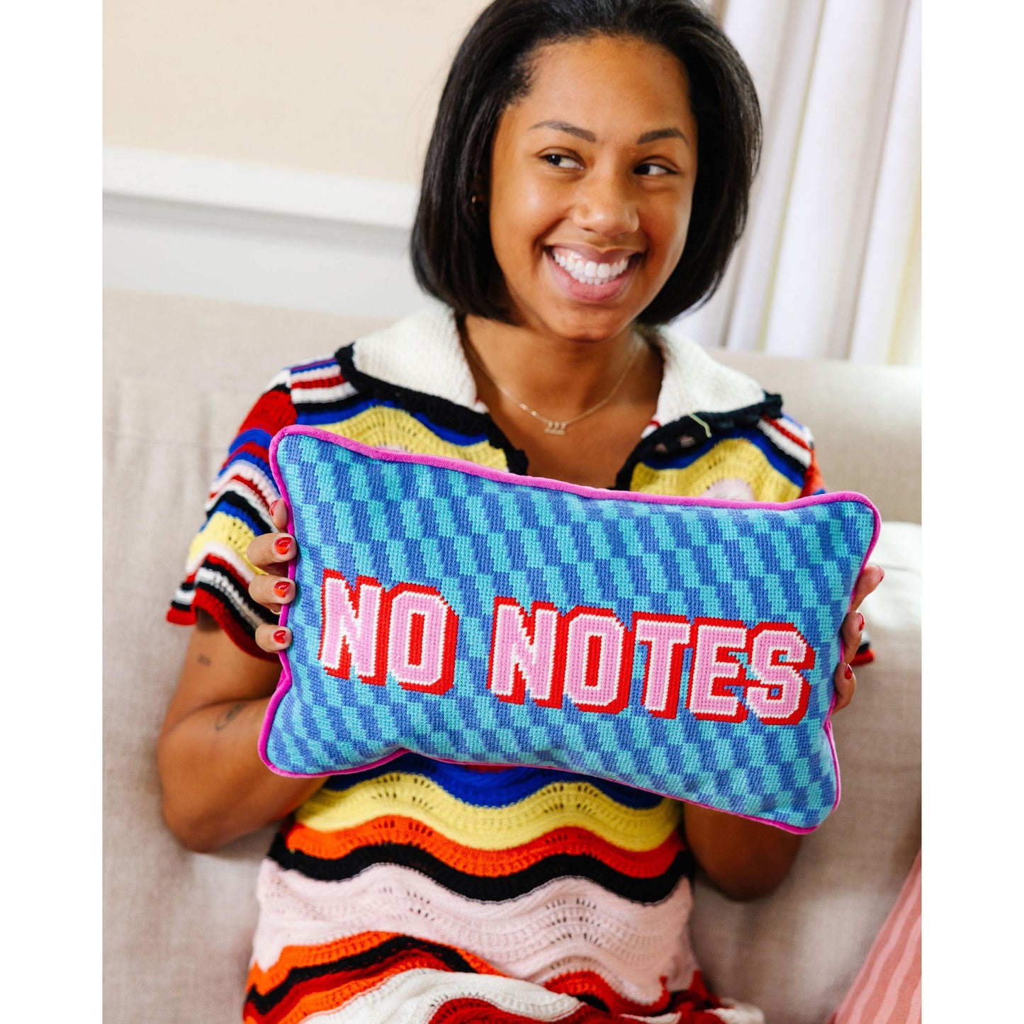 No Notes Needlepoint Pillow