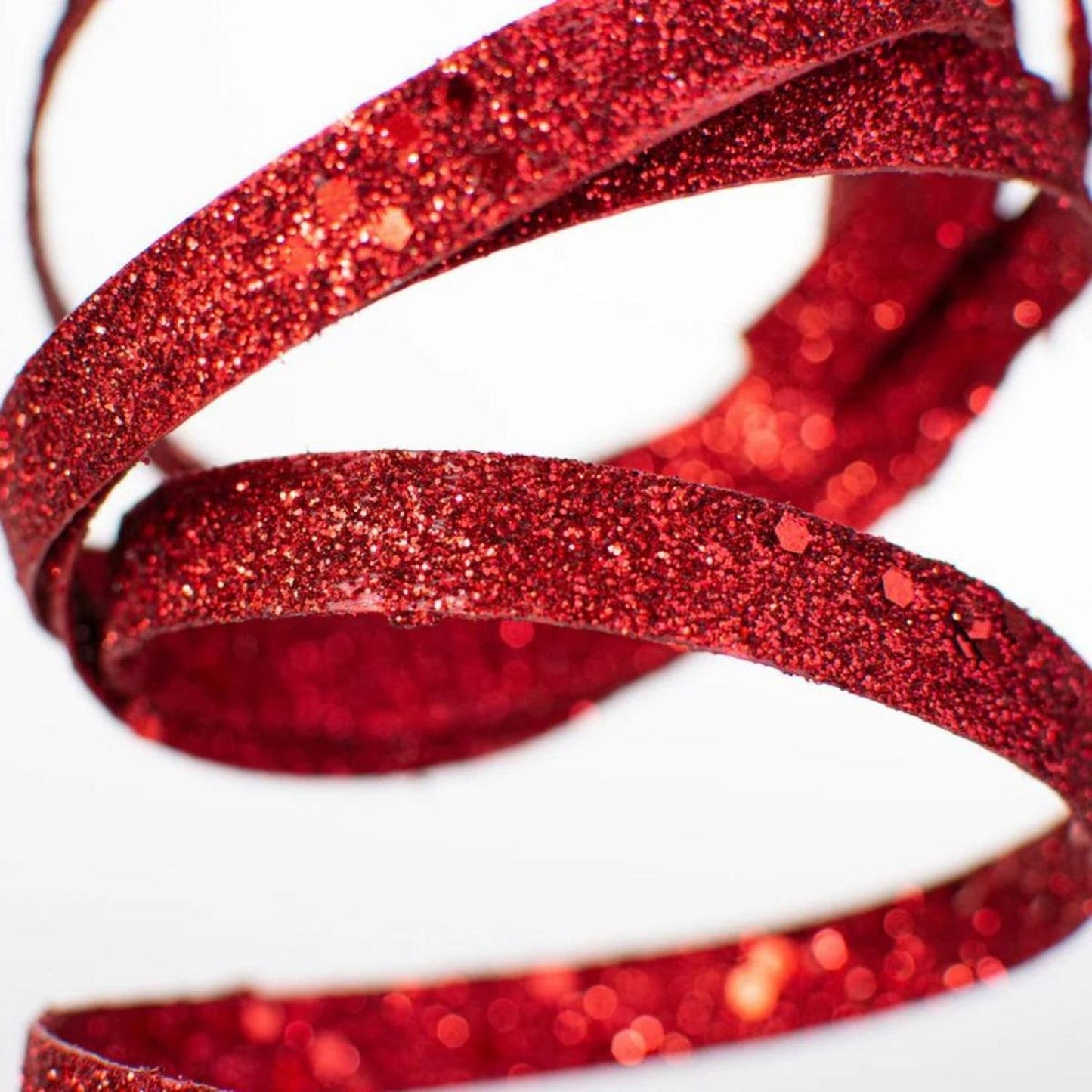 25" Glitter Spiral Ribbon Spray: Red