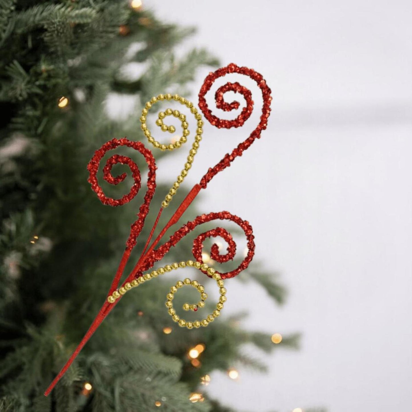 25" Sequin and Bead Swirl Spray: Red/Gold