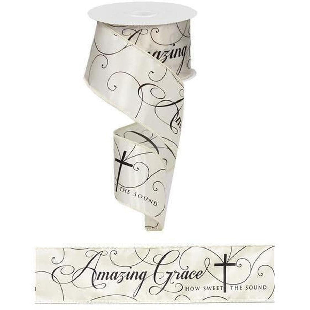 2.5" Amazing Grace Ribbon: Ivory & Black (10 Yards)