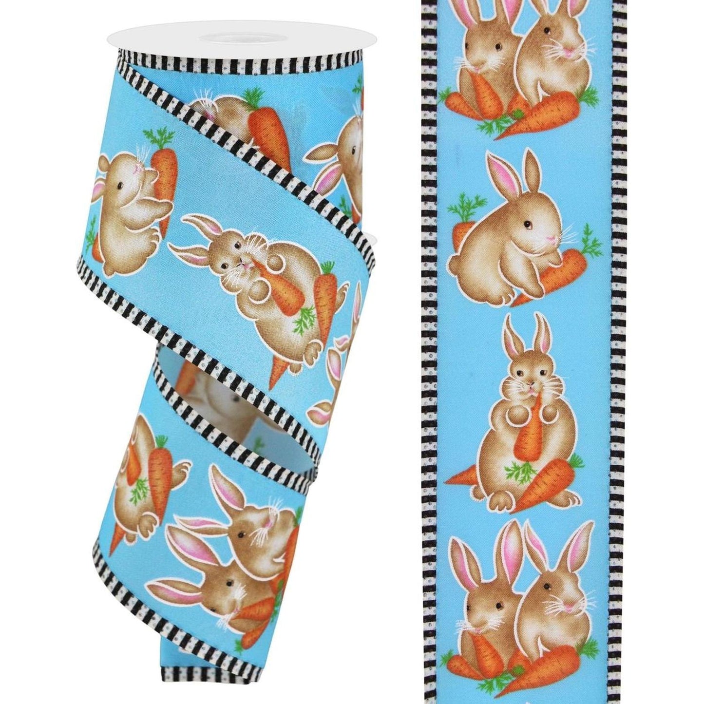 2.5" Bunnies Carrots Stripe Ribbon: Blue (10 Yards)