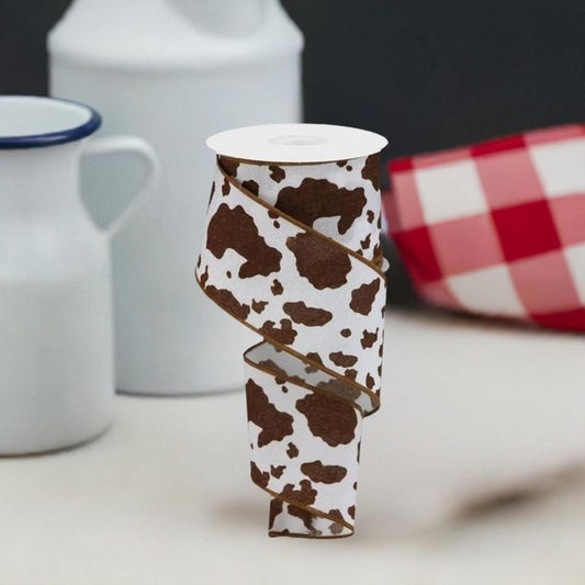 2.5" Cowhide Fuzzy Ribbon: Brown & White (10 Yards)