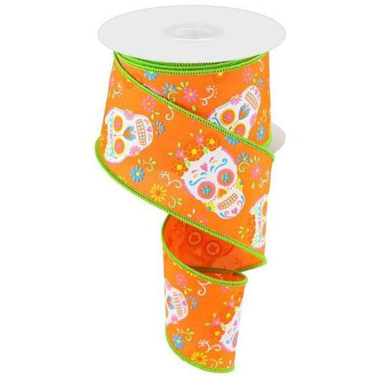 2.5" Day of the Dead Ribbon: Orange (10 Yards)