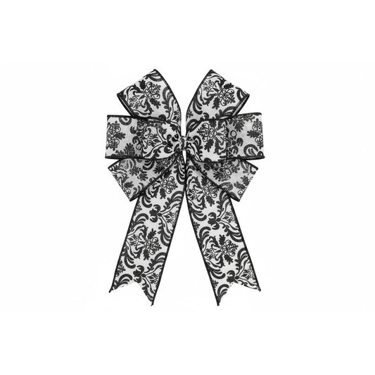 2.5" Faux Dupioni Damask Ribbon: Black & White (10 Yards)