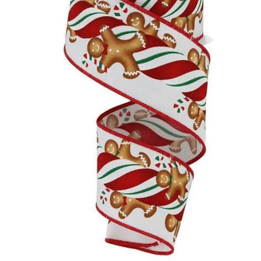 2.5" Gingerbread Kids Candy Ribbon: White (10 Yards)