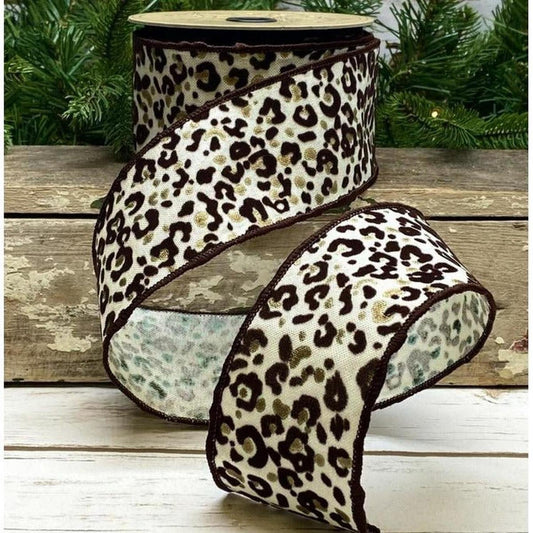 2.5" Linen Leopard Print Ribbon: Cream (10 Yards)