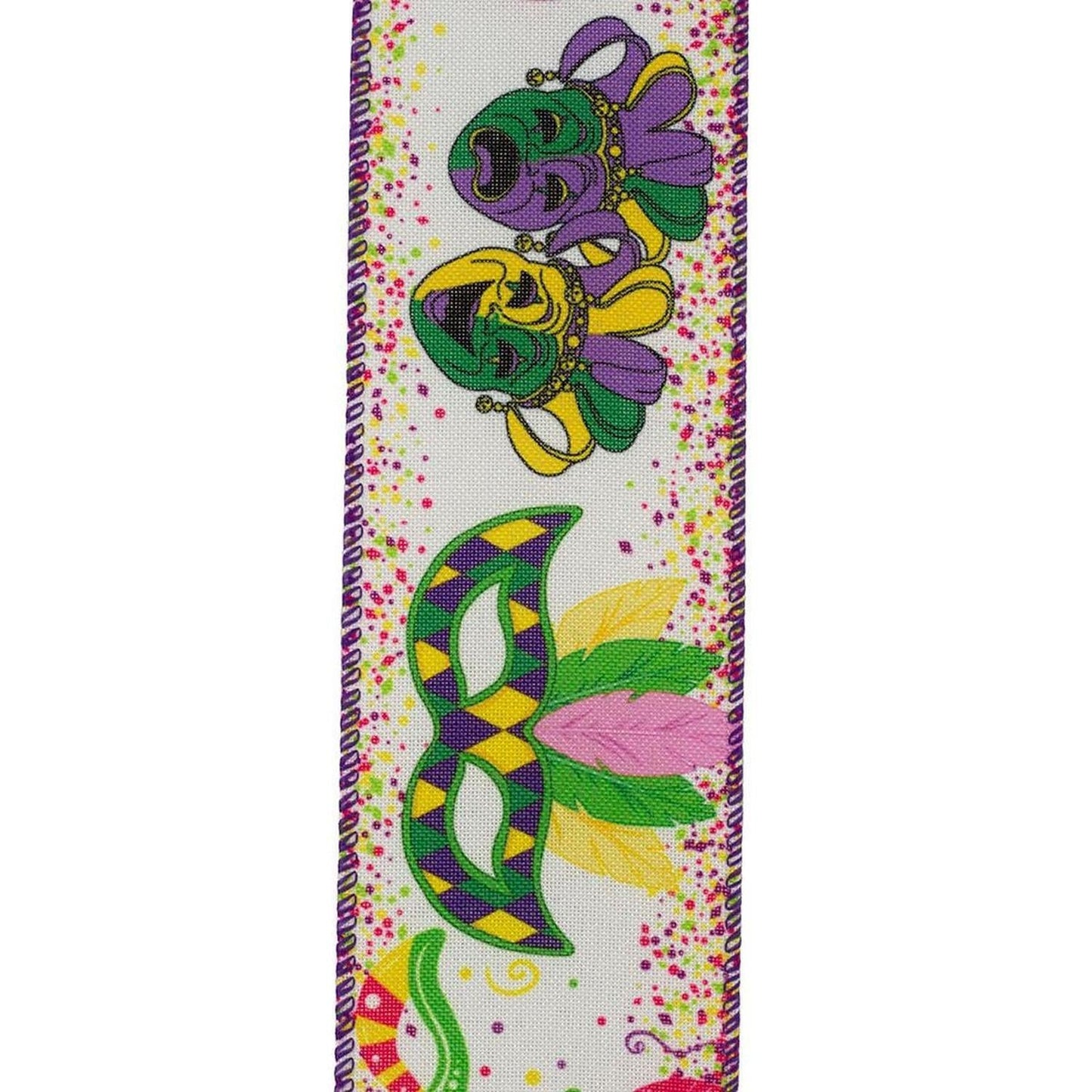 2.5" Mardi Gras Masks Linen Ribbon: Multi (10 Yards)
