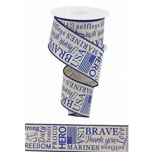 2.5" Marines Ribbon: Light Natural & Blue (10 Yards)