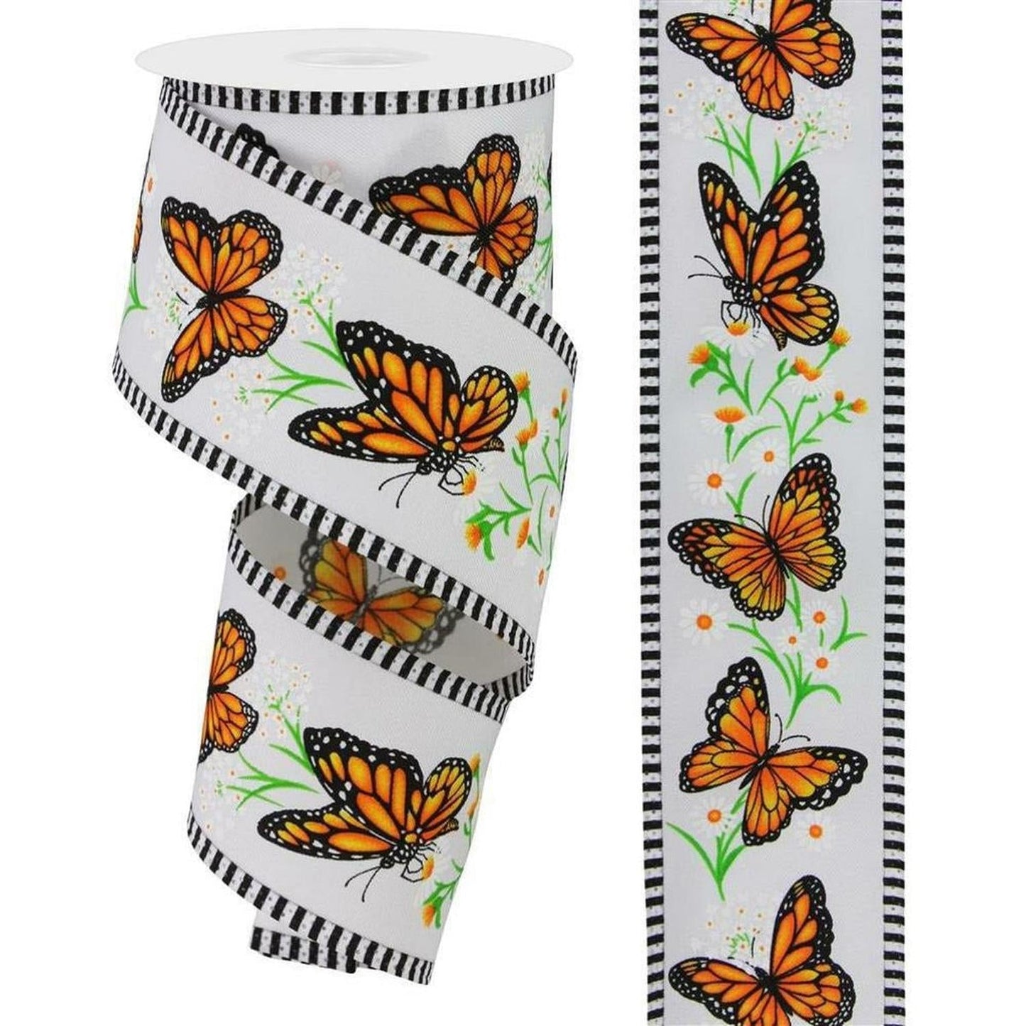 2.5" Monarch Stripe Edge Ribbon: White (10 Yards)