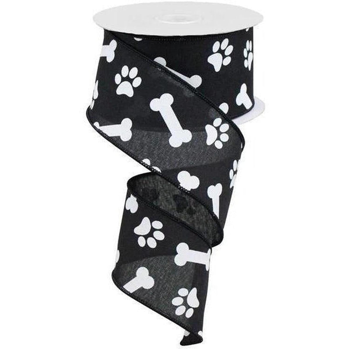 2.5" Paw Print Royal Ribbon: Black (10 Yards)
