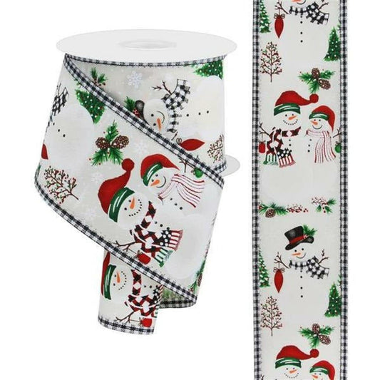 2.5" Snowman Ornaments Gingham Ribbon: Ivory (10 Yards)