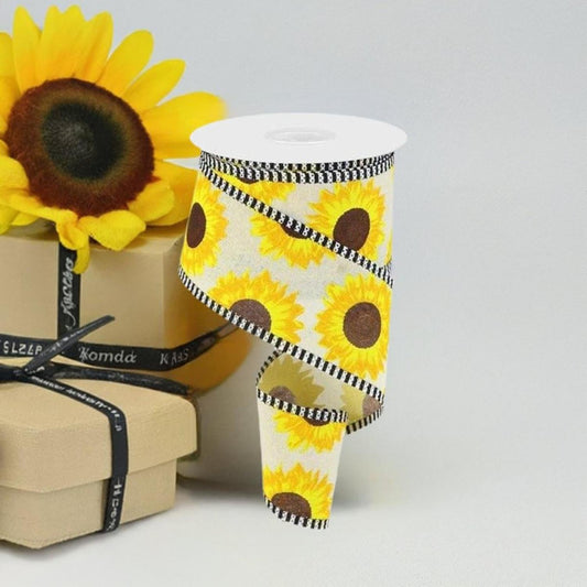 2.5" Sunflower Thin Stripe Ribbon: Cream (10 Yards)