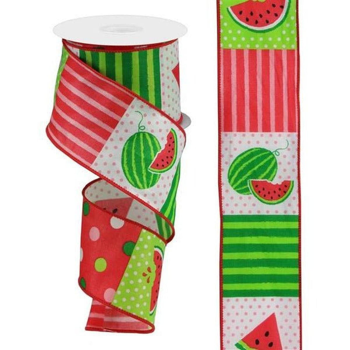 2.5" Watermelon Block Ribbon: White (10 Yards)