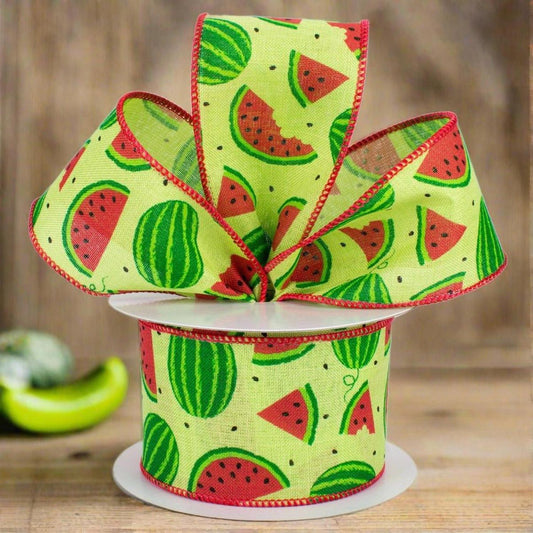 2.5" Watermelon Slices Canvas Ribbon: Bright Green (10 Yards)