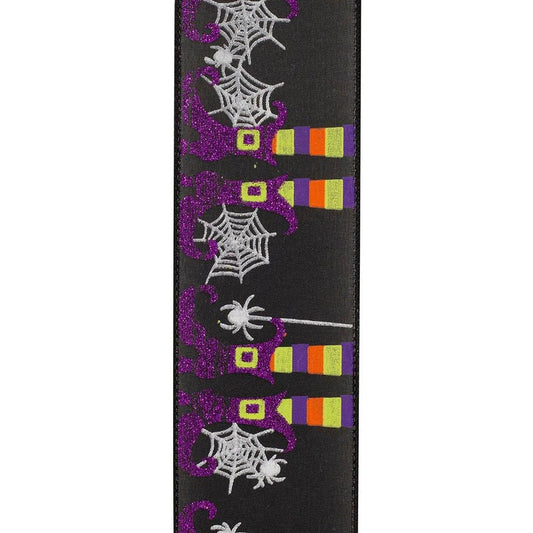 2.5" Witch Leg and Spider Web Ribbon: Black (10 Yards)
