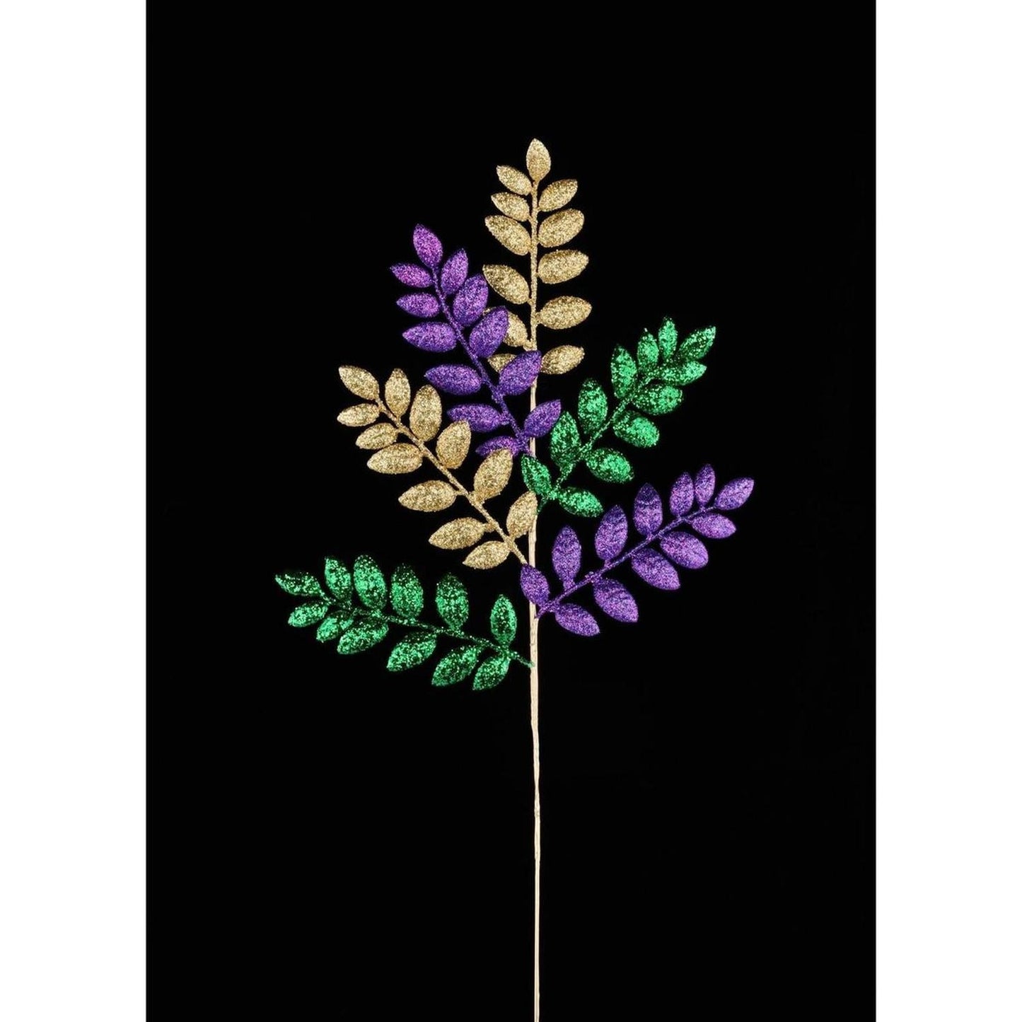 26" Glitter Leaf Spray: Mardi Gras