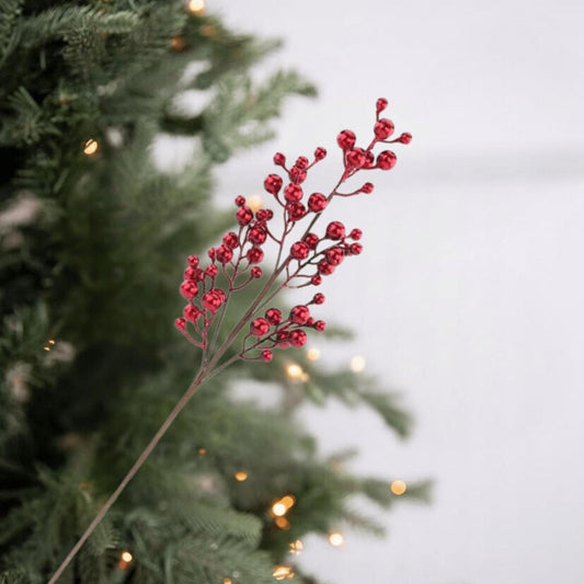 27" Metallic Crabapple Berry Spray: Red