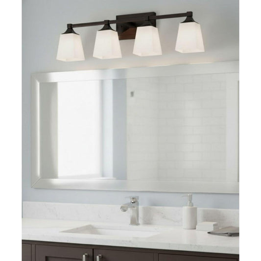 27"W 4-Light LED Bath Vanity Light Fixture Oil Rubbed Bronze Finish with Square Glass Shades