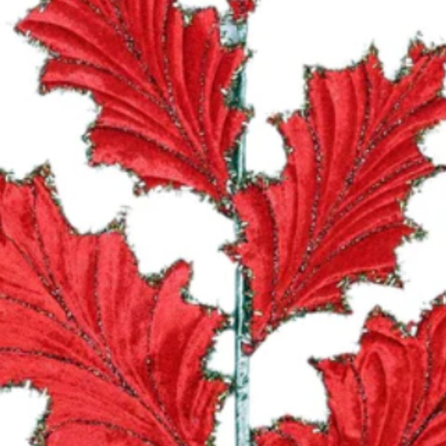 28" Tinsel Holly Leaf Spray: Red