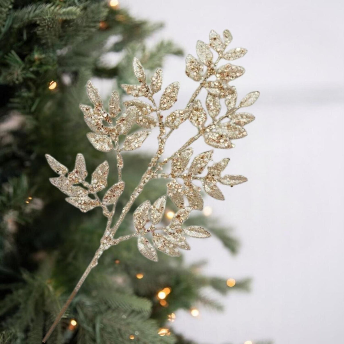 29" Leaf Sequin Pearl Spray: Champagne