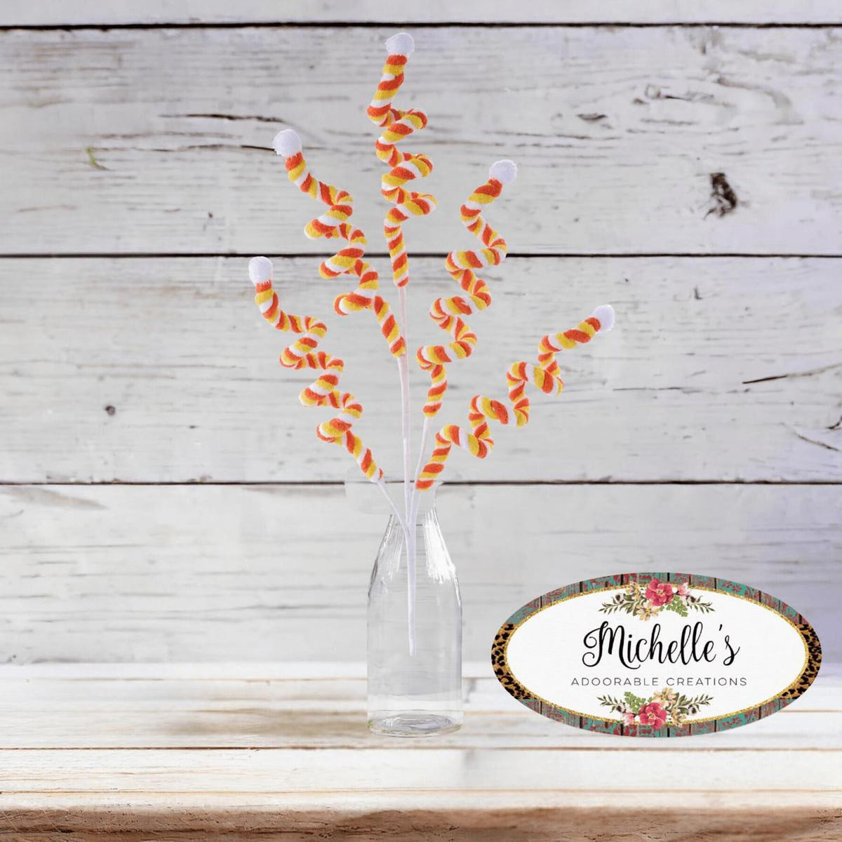29" Velvet Rope Pom Pom Spray: Candy Corn