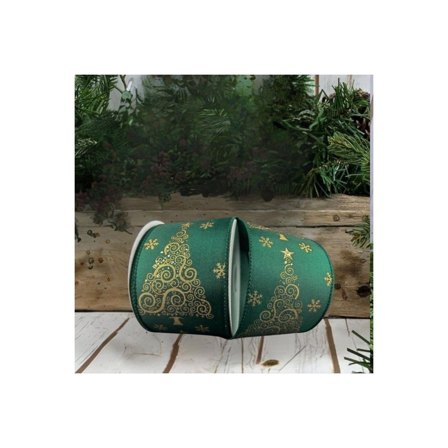 2.5" Abstract Christmas Tree Ribbon: Hunter Green (10 Yards)