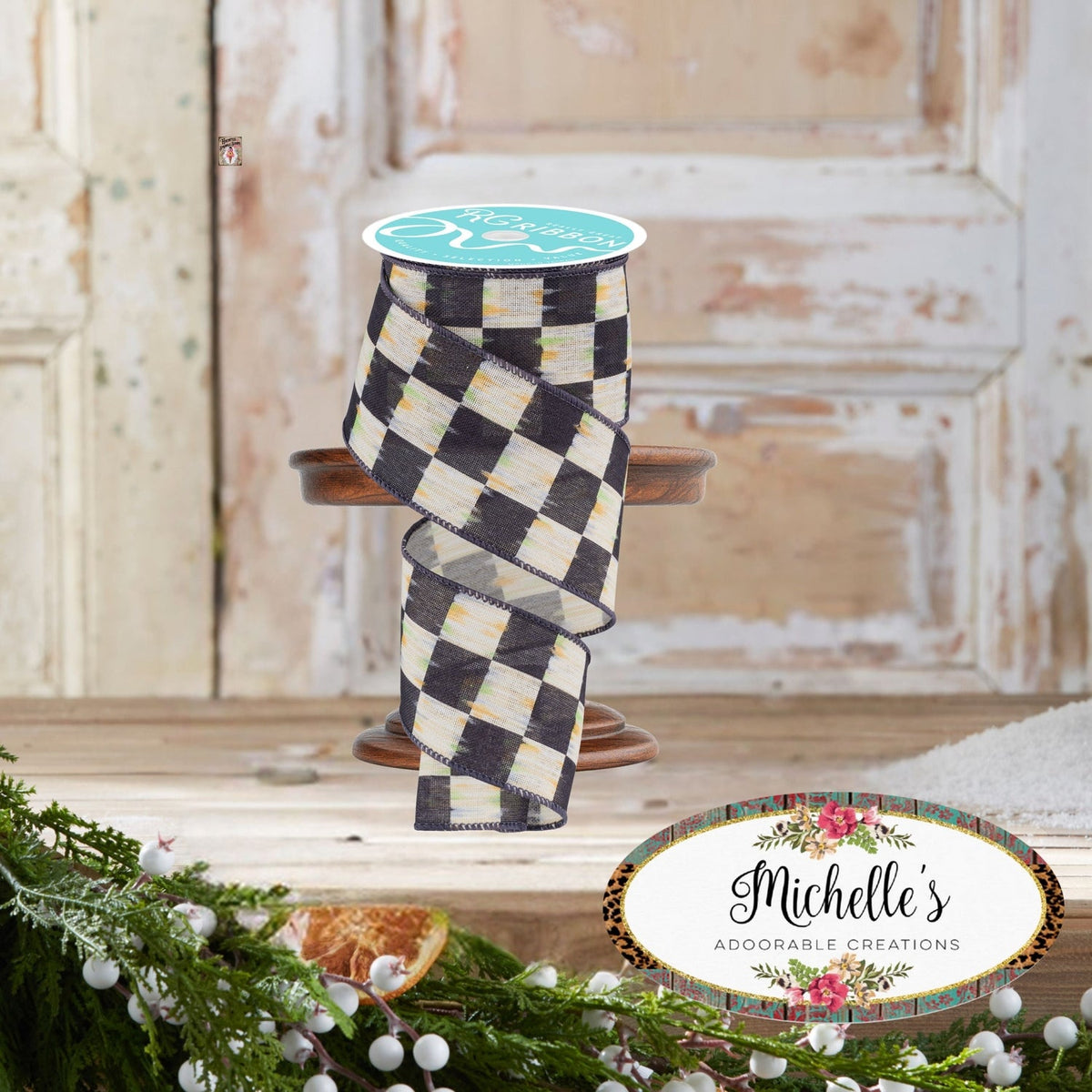 2.5" Bold Antique Checkerboard Ribbon: Black (10 Yards)